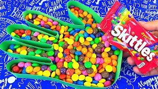 Satisfying Video ASMR l Mixing Rainbow Skittles in Hand Bathtub with Magic Slime Candy Balls Cutting