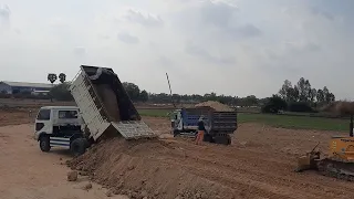 Land Filling Process!! Dump Truck Unloading Land And KOMATSU Zozer​ Pushing  EP369