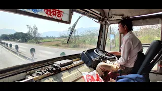 MUMBAI TO SOLAPUR : FULL JOURNEY : MSRTC SEMI LUXURY HIRKANI ST BUS CABIN RIDE