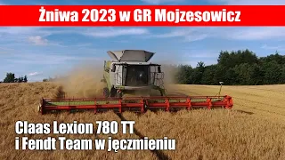 Żniwa 2023 w GR Mojzesowicz - Claas Lexion 780TT i Fendt Team w jęczmieniu