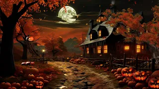 🎃 Halloween Cottage Ambience with Wolf Howling & Relaxing Spooky Sounds, Crunchy Leaves, Cricket