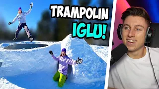 sie BAUEN ein RIESEN TRAMPOLIN IGLU (und übernachten)