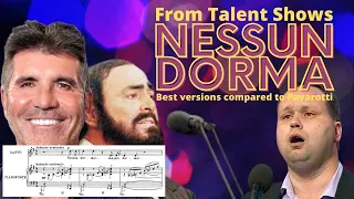 Famous NESSUN DORMA singers from Talent Shows compared to Pavarotti, with Sheetmusic