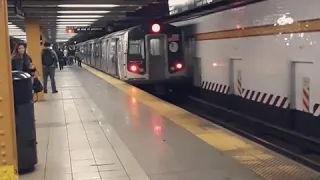 R160 #9172 (E) leaving + R32s #3804 & #3586 (A) arriving at 14th Street