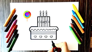 How To Draw A Birthday Cake Easy Step By Step | Birthday Cake Easy Draw