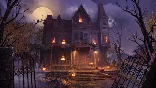 Halloween Haunted Mansion Ambience 🎃 Rain and Thunder Sounds with Spooky Sounds at Night