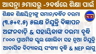 ୫ଲକ୍ଷ ନିଯୁକ୍ତି(୩.୫+୧.୫)📌୮୦୦୦ ପ୍ରାଥମିକ ସ୍କୁଲ ଖୋଲିବା ସହ ନୂଆ ଶିକ୍ଷକ ନିଯୁକ୍ତି📌ଶିକ୍ଷକଙ୍କୁ ବର୍ଦ୍ଧିତ ଦରମା👍