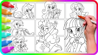 Coloring Pages EQUESTRIA GIRLS - Mane 7 / How to draw My Little Pony. MLP. Simple Drawing Tutorial
