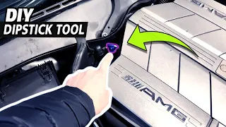How to Check Dipstick & Engine Oil - EASY on Mercedes C55 AMG (DIY Dipstick tool)