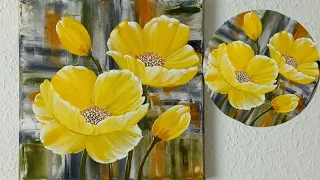Blumen Malen Acryl Gelb Hintergrund Malspachtel Anfänger - Flowers Acrylic Painting Yellow Beginners