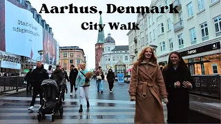 City Walk Through The Shopping Streets Aarhus, Denmark - Busy Weekend Walking Tour 4k