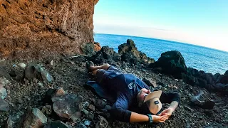 24 hours with NO FOOD, overnight solo island camping on a cliff