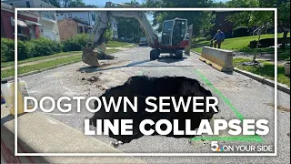 Dogtown sewer line collapse causes road to cave in