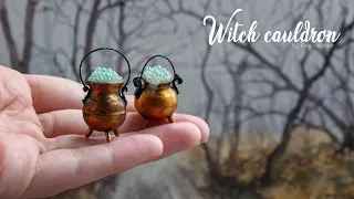 Miniature copper witch's cauldron for dollhouse 🔮 Easy polymer clay tutorial with description