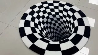 3D Vortex Illusion Round Carpet Black White Plaid Rugs 3D Visual Optical Floor Mat for Bedroom