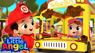 Wheels on the Yellow Bus🚌 | Little Angel And Friends Kid Songs