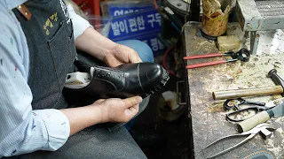 The process of making shoes for one person only by a handmade shoe master with 50years of experience
