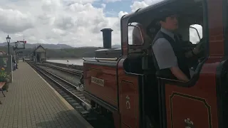 Ffestiniog No12 David Lloyd George moving onto the front of its train at Porthmadog Harbour Station