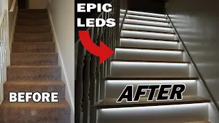 DIY Staircase Makeover With DIY LED Lighting // Renovation