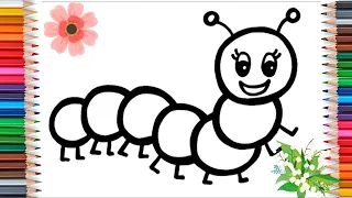 How to draw and color cute Catterpillar ,easy drawing for toddlers and kids.