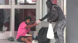 Ninja Feeding the Homeless Sushi!