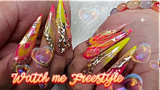 WATCH ME FREESTYLE | NEON STILETTOS | START2FINISH | ACRYLIC NAILS