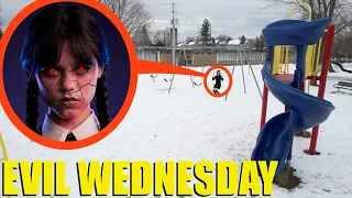 drone catches EVIL Wednesday Addams at haunted park (we found her!)