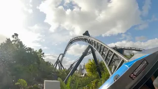 Jurassic World VelociCoaster Front Row On-Ride HORIZON LOCKED 5k60fps POV