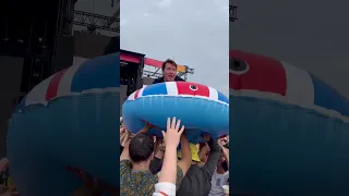 James Blunt crowd surfing in an inflatable dinghy!