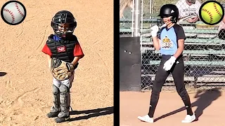 FIRST TIME CATCHING at BASEBALL GAME ⚾️ BIG HIT at SOFTBALL GAME 🥎