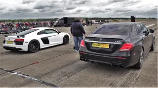 Audi R8 vs Mercedes AMG E63s vs BMW M3 - Drag Race