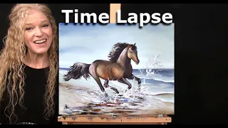TIME LAPSE-Learn How to Draw and Paint "BEACH HORSE" with Acrylics-An easy Beginner Art Tutorial