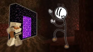 Henry Stickmin distracts Minecraft Steve in the nether