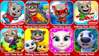 Talking Tom Gold Run, Tom Candy Run, Tom Time Rush, Talking Tom Hero Dash, Talking Pet Gold Run...