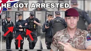 He Got ARRESTED FOR THIS!! DON'T EVER DISRESPECT THE KING'S GUARDS!! British Soldier Reacts
