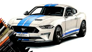 Realistic Car Drawing - Ford Mustang 5.0 GT Fastback - Time Lapse - Drawing Ideas
