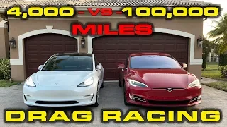 HIGH MILES = LESS POWER?  ~100K Mile Tesla Model S P100D vs Model 3 Performance 1/4 Mile