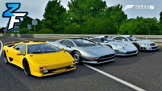 Porsche 911 GT1 SV vs Mercedes-Benz AMG CLK GTR vs Lambo Diablo SV vs Jag XJ220 Drag Race! | Forza 7