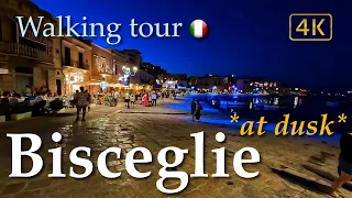 Bisceglie at dusk (Puglia), Italy【Walking Tour】History in Subtitles - 4K