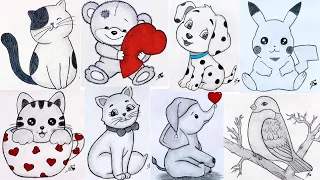 8 cute animal drawings | Easy Pencil drawing ideas | Miss Fatima - Art