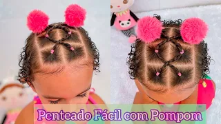 Penteado Infantil Fácil com Pompom 🎀