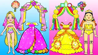 Pink Wedding OR Yellow Wedding? - Rich Squid Game VS Poor Rapunzel | Paper Dolls Story Animation