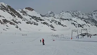 Skiing on the Stubai Glacier above Innsbruck, Austria on a beautiful day in the Austrian Alps