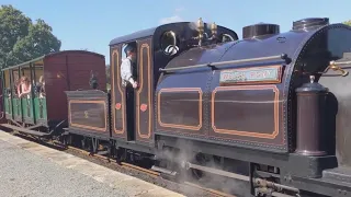 Palmerston and Welsh Pony leave Minffordd with the Woodland Wanderer. Ffestiniog Railway. (31/08/22)