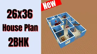 26x36 house design 2bhk || 2 Bed Ghar Ka Naksha || 900 Sqft House Design || Small House Plan 3D