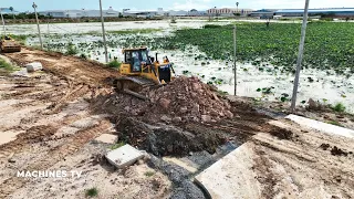 New Project Skilled Operator Bulldozer Making Road Foundation in Borey House Dozer Moving Dirt