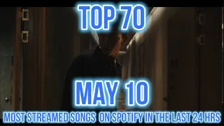 TOP 70 MOST STREAMED SONGS ON SPOTIFY IN THE LAST 24 HRS MAY 10