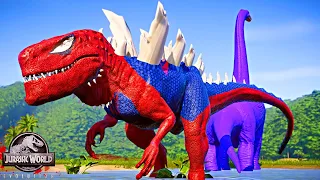 Spider-man Zilla vs The Hulk TRex with Joker Albertosaurus Who's the King - Jurassic World Evolution