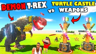 UPGRADING DEMON T-REX vs TURTLE CASTLE WEAPONS SHINCHAN and CHOP in ARBS Dinosaur Game