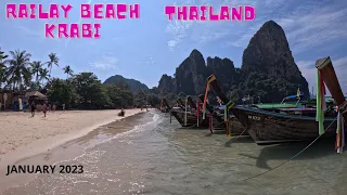 KRABI RAILAY BEACH 4K THAILAND-JANUARY 2023 WALK ON THE BEACH AND IN HIS SMALL TOWN!!!